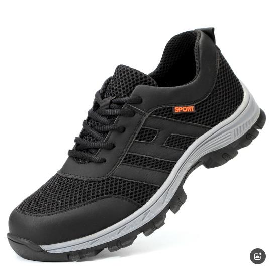 

Men women anti-crush anti-puncture breathable flying woven upper construction steel toe caps labor protection shoes M1128 45 чёрный