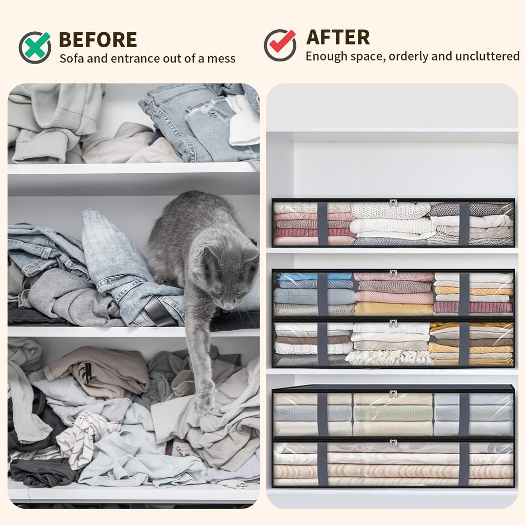 Premium Underbed Storage Bags-Extra Large Foldable Dustproof Organizer with Transparent Window,Clothes, Bedding & Seasonal Items