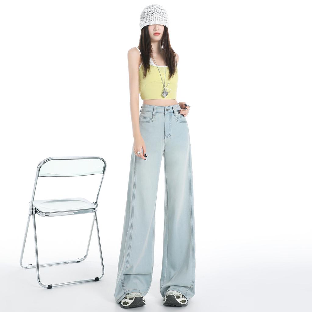 Tennis Denim Wide-leg Pants for Women In Summer Thin High Waist Loose Slimming Drape Straight-flat Trousers