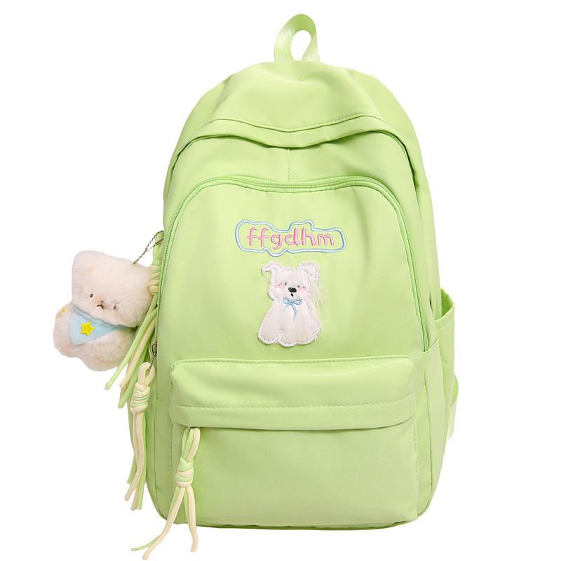 Canvas Backpack For Women Men Casual Travel With Dog And Letter Embroidery Design For Daily Use зелёный
