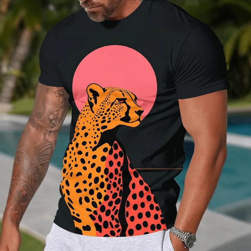 Fashion Men's Crew Neck Short Sleeve 3D Animal Color Printing Animal Short Sleeve Crew Neck T-Shirt