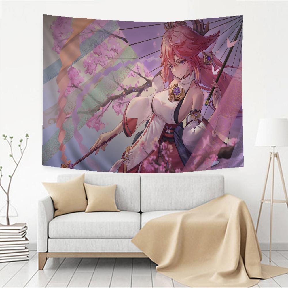 Cute Anime Genshin Impact Yae Miko Hippie Wall Hanging Tapestries for Living Room Home Dorm Decor Art Home Decor