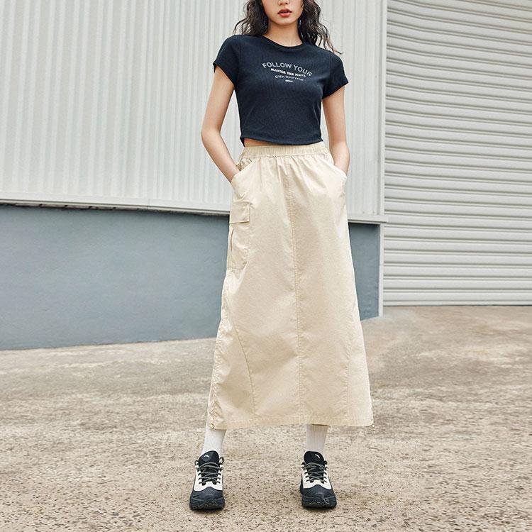 Anta Life Series Solid Color Breathable Comfortable Versatile Work Casual Long Skirt Women skirts Granule-Beige 962428206-3