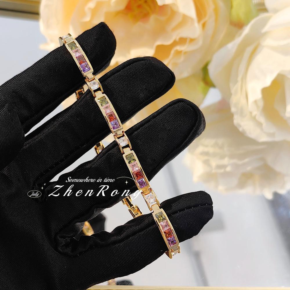 Vintage Colorful Gemstone Bracelet Dopamine Color Trendy Elegant Boho Chic Women Jewelry