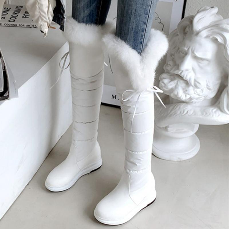 Warm Fur Plush Snow Boots Women Winter Shoes Down Black White Over Knee High Boots Female Waterproof Comfortable Long Rain Shoes