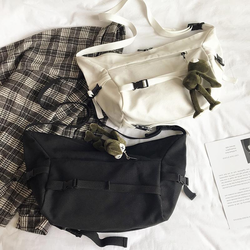 Canvas Bag Harajuku Dark Department Work Solid Color Shoulder Cross Bag Women Large Capacity Function Bag Tide