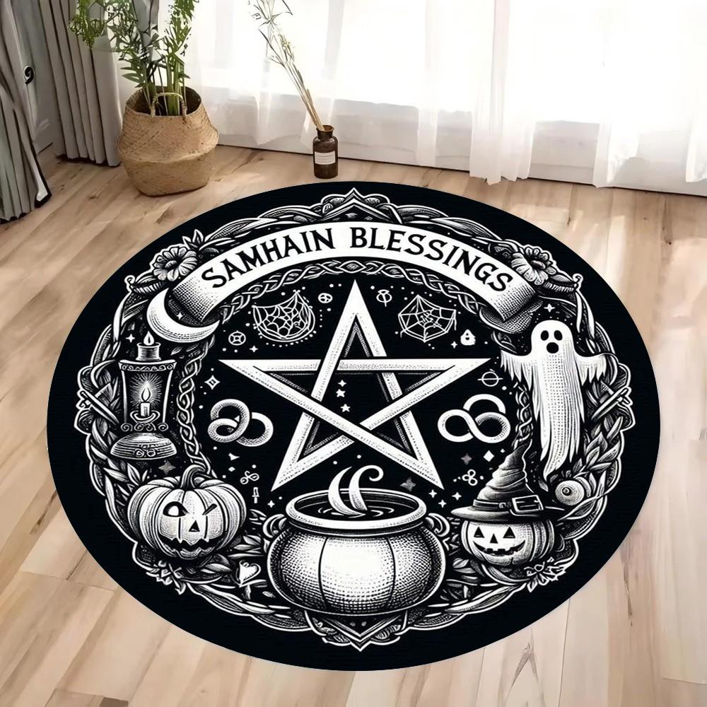 Vintage Pentagram Peony Flower Circular Printed Carpet Suitable For Bedrooms Living Rooms Coffee Tables Rug Anti Slip Floor Mats