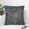 Flower Of Life Mandala Pillow Cover Blue Gold Geometric Print Soft Throw Pillow Case For Yoga Meditation Home Decor Gift