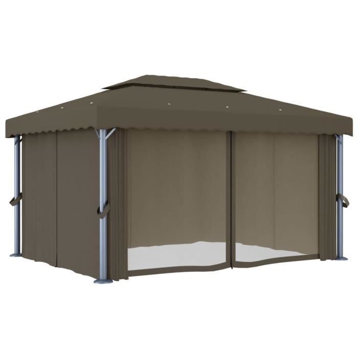 VidaXL Tonnelle avec rideau 4x3 m Taupe Aluminium