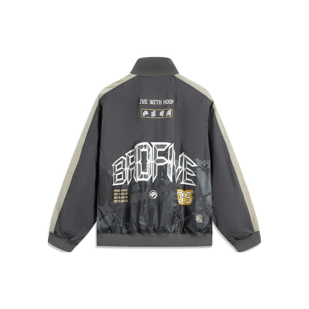 Li-Ning Badfive Printed Letter Color Block Single-Breasted Long Sleeve Jacket Men Jacket Black Off-White Lime AJDT731-1