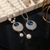 Minimalist Style Long Chain Necklace Luxury Blue Round Pendant Necklace  Autumn Winter