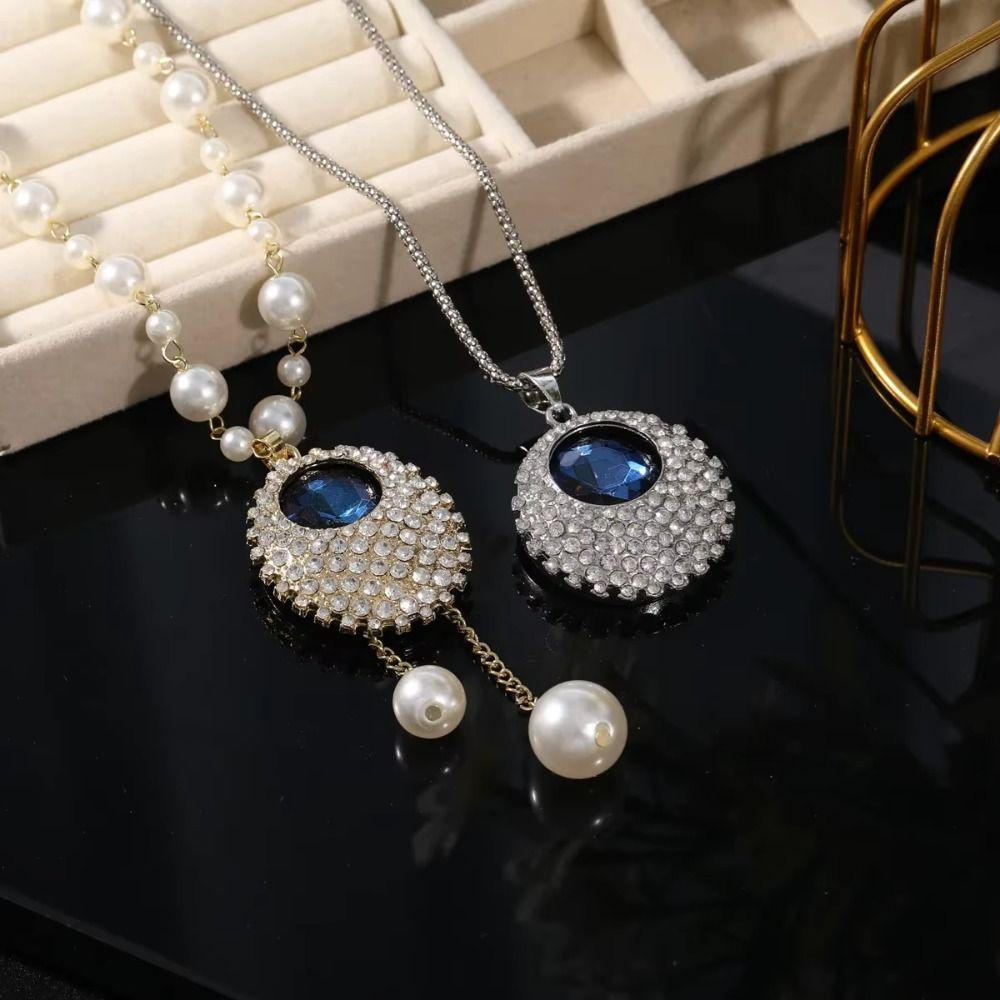 Minimalist Style Long Chain Necklace Luxury Blue Round Pendant Necklace  Autumn Winter