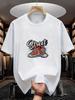 Men's Streetwear T-Shirt with Urban Graffiti Print & Sneaker Graphic - Cool Blue White Lettering & Red High-Top Shoe Des