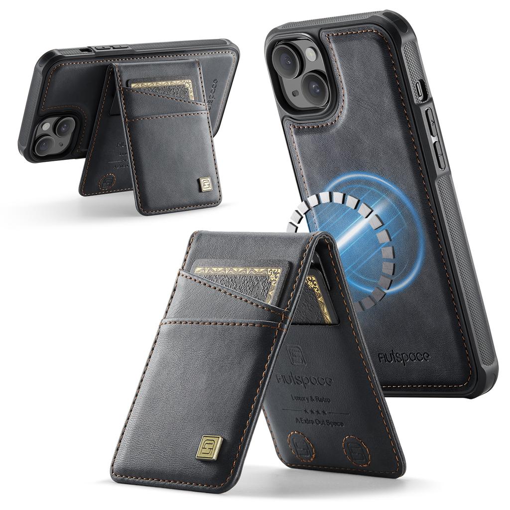 For iPhone 14 Case AUTSPACE A12 Leather Phone Case with Detachable Card Bag