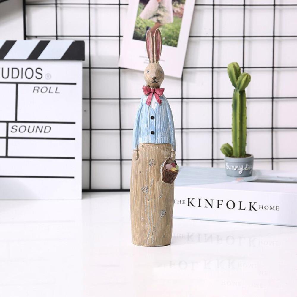 Cartoon Cute Design Easter Bunny Bank Resin Pastoral Style Cute Rabbit Statue Novelty Funny Desktop Decor Collectible