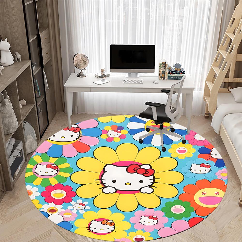 1pc Hello Kitty Chair Carpet for Office, Indoor Non Slip Washable Polyester Fiber Carpet, Mat For Office, Machine Washable