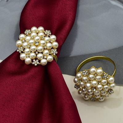 4PCS Pearl Napkin Rings for Table Setting Decorations, Rhinestone Gold Serviette Buckle Elegant Napkin Ring Holder for Wedding Dinner Table Decoration