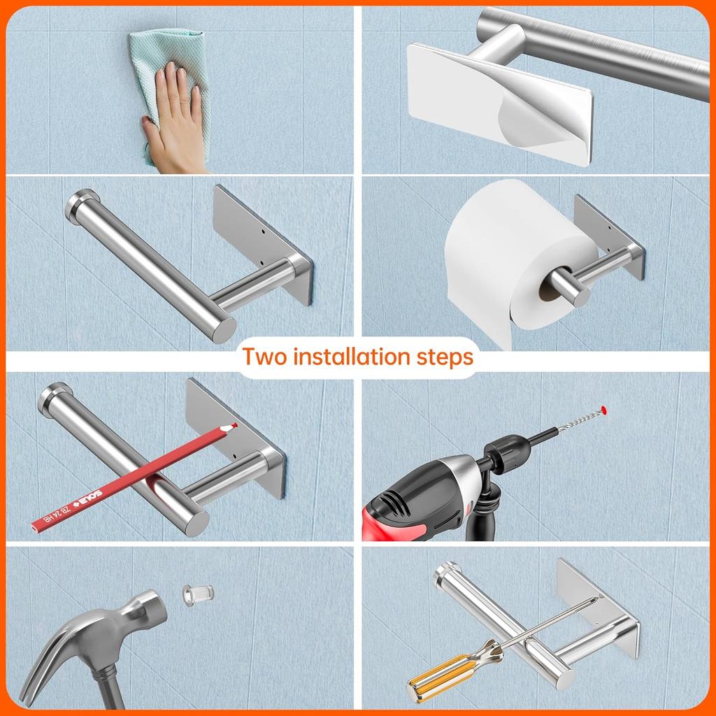 Towel Racks for Bathroom,QIYOOO 10pcs Upgraded Version Thickened SUS304 Stainless Steel Self Adhesive Towel Bar Set,Self-Adhesive/Drilled