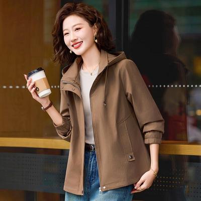 KAVON Women's Solid Color Hooded Casual Windbreaker