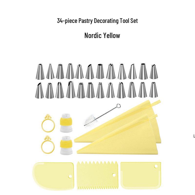 34-Piece Cake Decorating Tool Set: Piping Tips, Piping Bags & Converter for Cream and Lace Designs