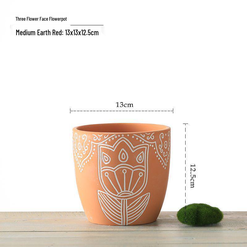 Red Clay Breathable Minimalist Terracotta Flower Pot with Feet for Succulents and Pothos - Round Design, Free Shipping
