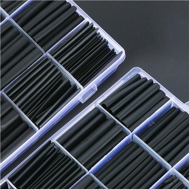 Black Heat Shrink Tube Kit Thermoresistant Tubing Shrink Wire Wrapping Electrical Connection Cable Insulation Sleeves Protecter
