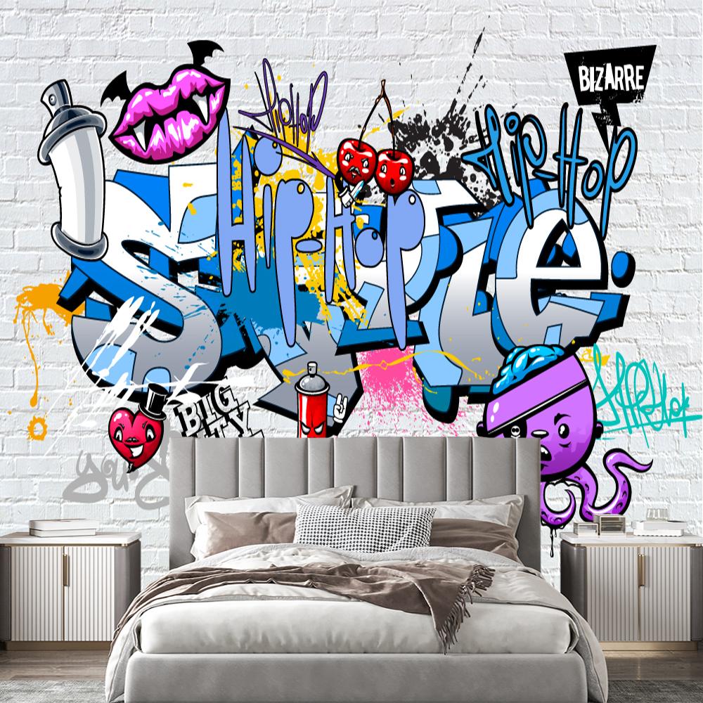 Graffiti Tapeta Kreskówka 3d Mural Ulica Hip Hop Graffiti Tapeta Tło Ceglana Ściana Dekoracja Mural Ścienny