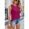 Summer New Round Neck Pleated Solid Color Sleeveless Casual T-shirt Vest for Women