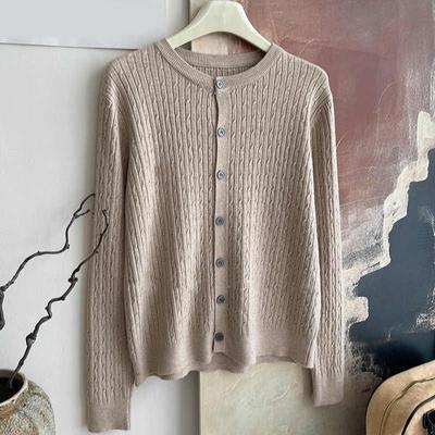 Autunno Inverno Manica Lunga Treccia Lavorato a Maglia Cardigan Maglione Donna Casual Semplice Top Moda Elegante Nuovo Tinta Unita Girocollo Versatile Cappotti Top Abbigliamento