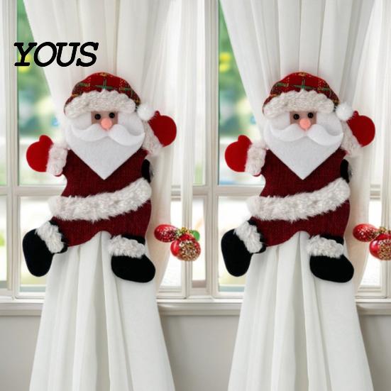 Christmas Curtain Tiebacks for Living Room 2Pcs Santa Tiebacks, Dancing Reindeer Holdders, Metal Clip Theme Holders Office Cute Bear Holdbacks Window