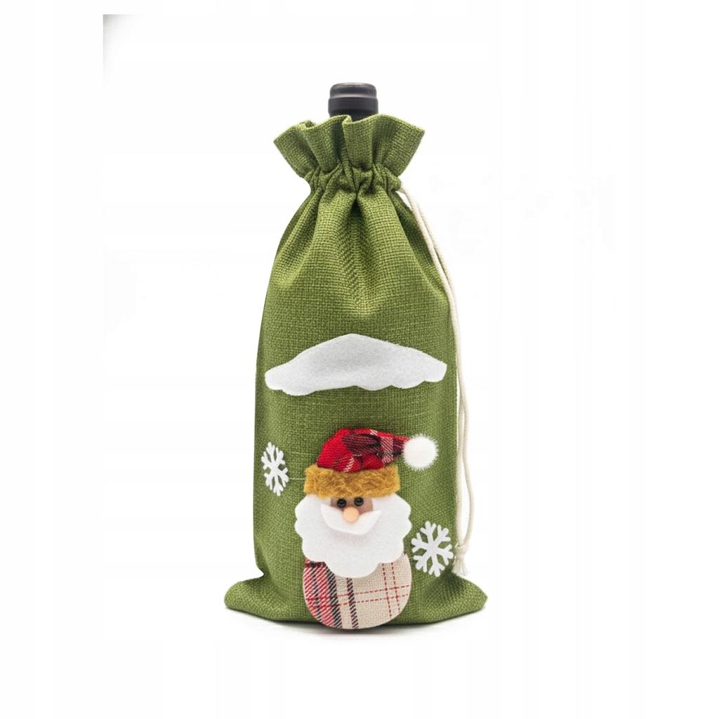 Christmas Bag for a Bottle Gift Santa Claus Snowman Linen Bag FOR CHRISTMAS