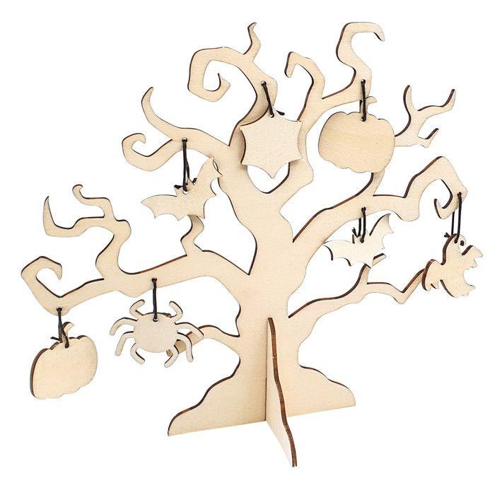 Arbre effrayant et formes en bois pour Halloween 22,5 x 20,5 cm