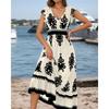 New Summer Holiday Style Printed V-neck Waist Short-sleeved Dress Holiday Long Dress