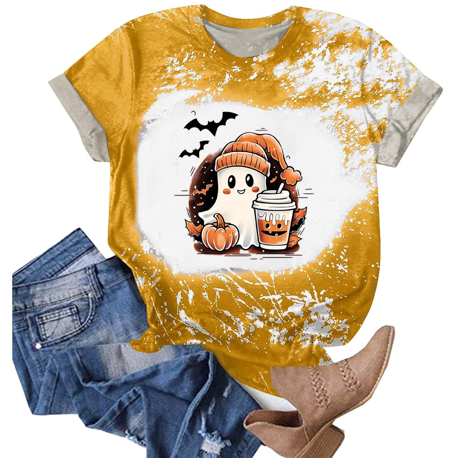 

Halloween Shirts for Women Cute Shirt Fall Tshirt Gradient Graphic Tees Casual Short Sleeve Tops XXL жовтий