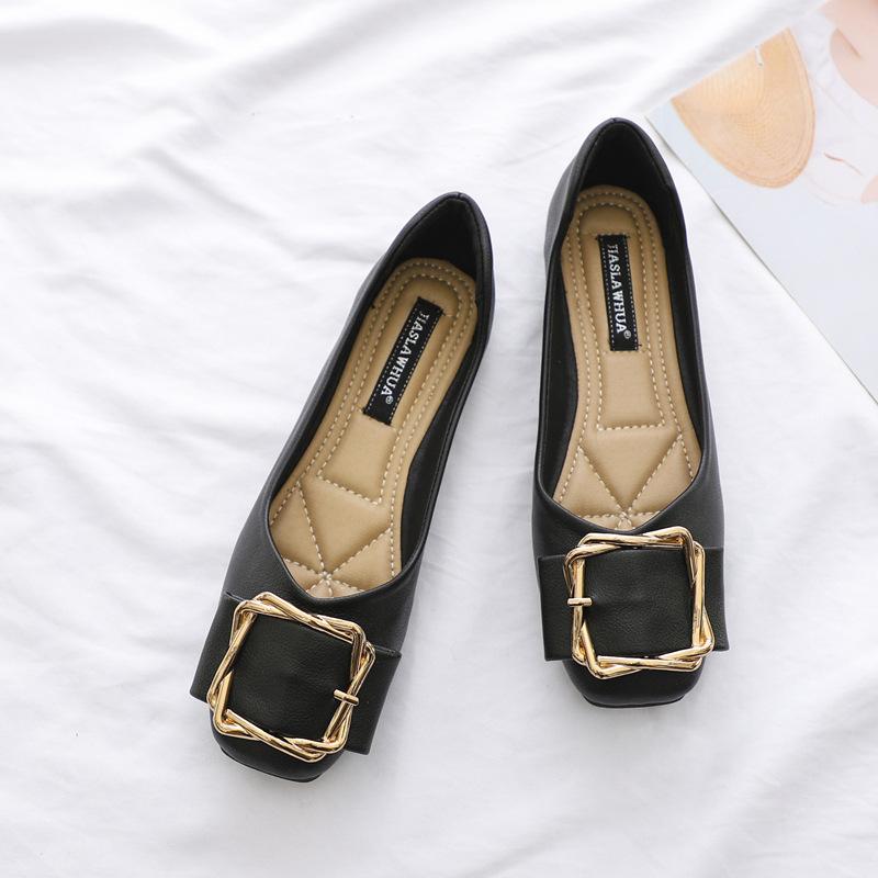 Flat Single Shoes Women's Spring and Autumn 2025 New Shallow Soft Leather Square Head 4143 Large Size Women's Shoes Soft Sole Doudou Shoes