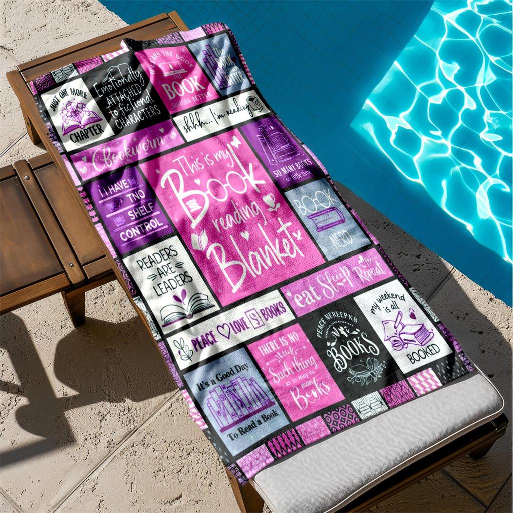 1pc Book Lover's Paradise Quilt Design 2D Printed Microfiber Beach Towel, quick dry super absorbent. Great for beach, pool
