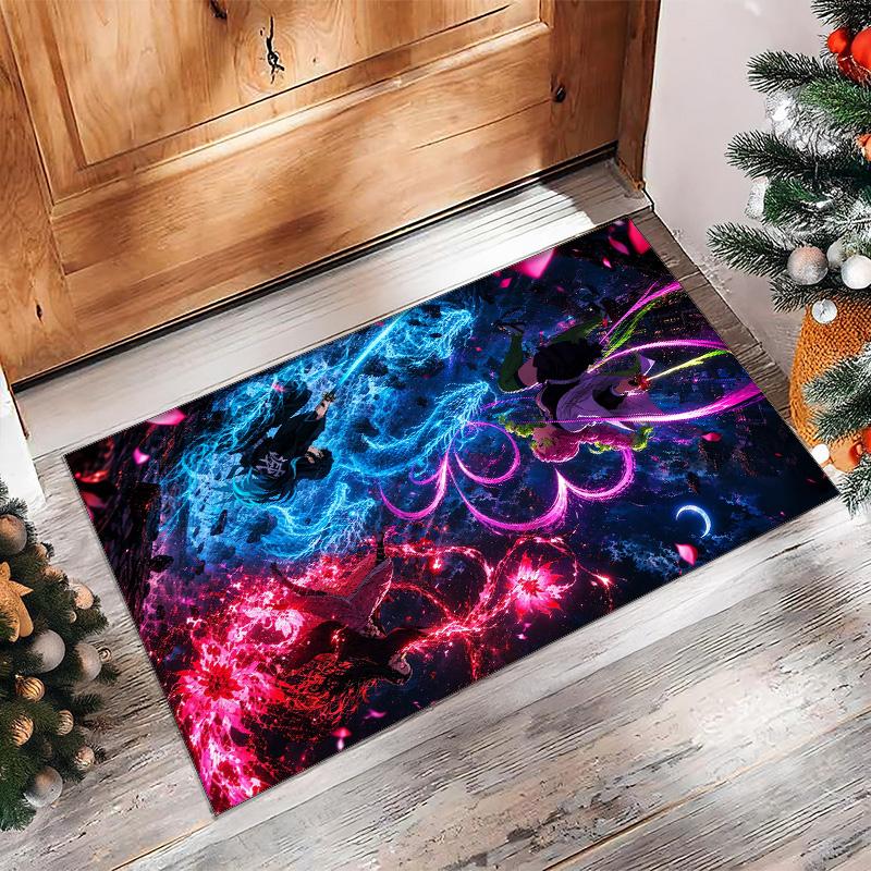 Soft Crystal Velvet Floor Rug,Demon Slayer Anti Slip Decorative Carpet, Plush Area Mat For Indoor Home Decoration
