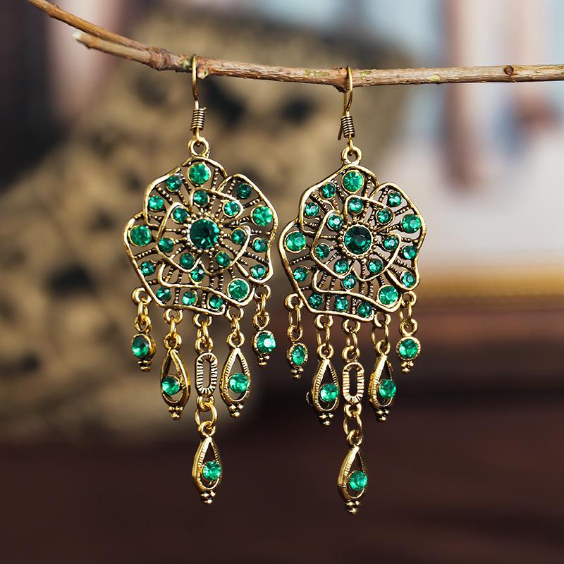 

Fashion Crystal Rhinestone Drop Dangle Earrings For Women Geometric Hollow Wedding Tassel Earrings Zircon Bijoux Pendientes зелений