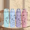 1PC Globe Travel Airplane Sketch 750ml Color Plastic Sports Water Bottle Leakproof Flip Straw Lid Suitable for Sports Office Home Use