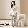 Pure cotton pajamas women's spring and autumn 1011 new autumn long-sleeved loose self-brought chest pad homewear tied foot set