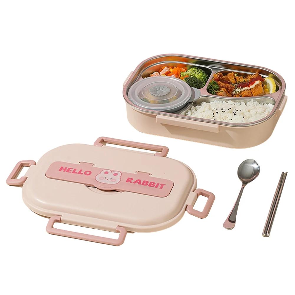 304 Stainless Steel Lunch Box Insulation Foot Container Microwavable Students Bento Case With Spoons or Chopsticks