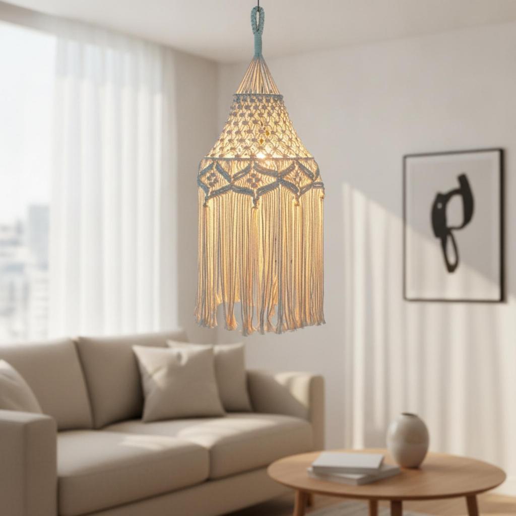 Macrame Lamp Shade Handwoven Boho Light Openwork for Bedroom, Reading Nook