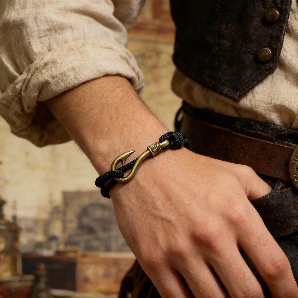 Trendy Fish Hook Double Layer Rope Bracelet, Adjustable Handmade Wristband for Men Women, Stylish Daily Wear Accessories & Gift