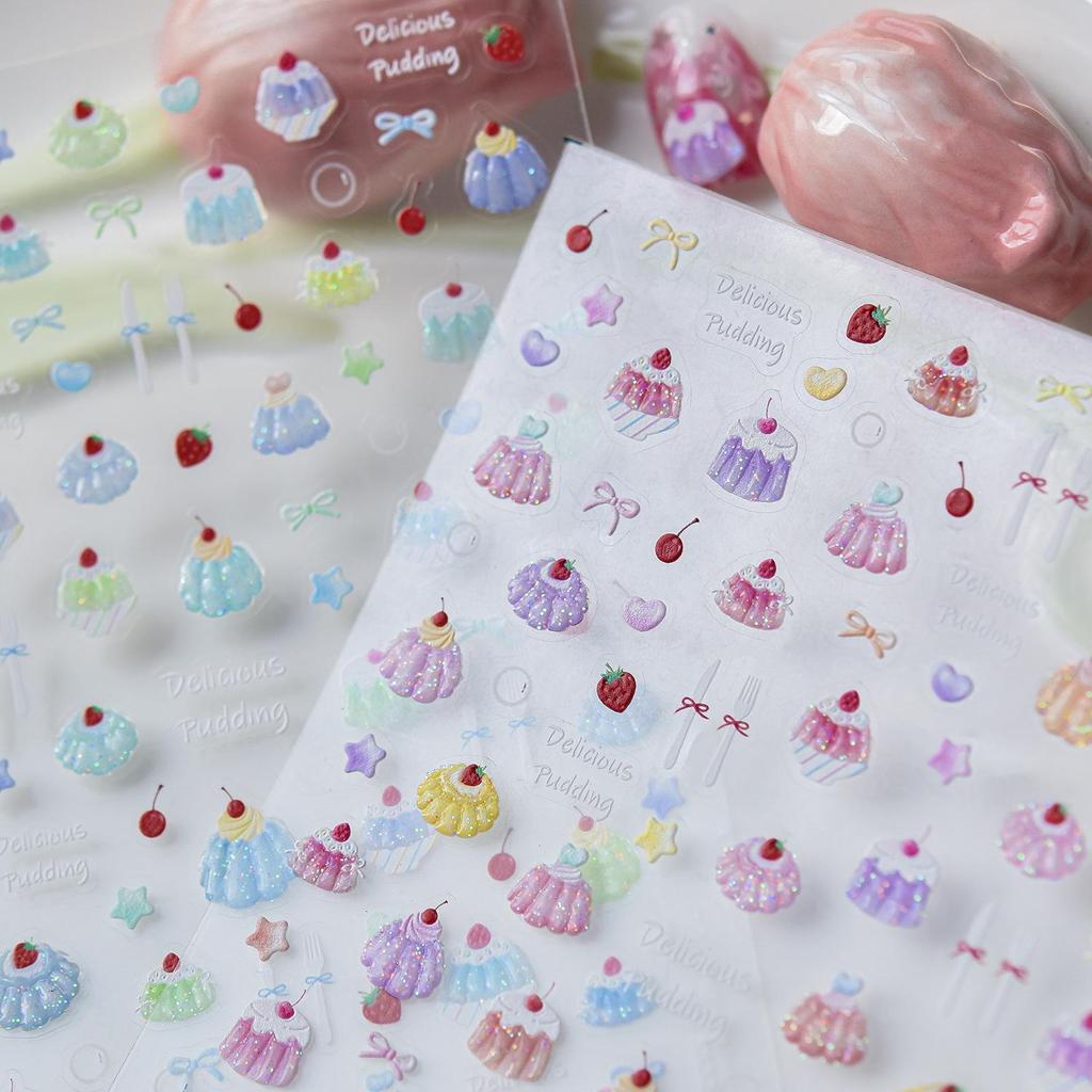 Tomoni Jelly Blue Pudding Glitter Nail Stickers - Super Cute Ice Transparent Nail Art Decals