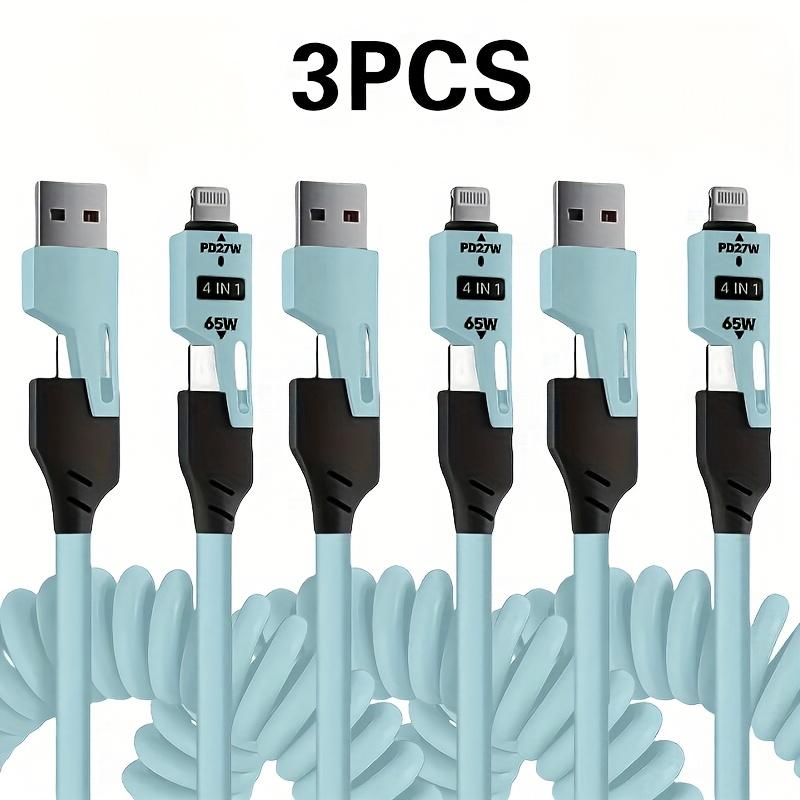 3pcs 4-in-1High-Speed Charging Cable USB Cable Travel Car Charging The Best Choice Spring Telescopic Charging Cable for SamSung Xiaomi for Huawei OPPO