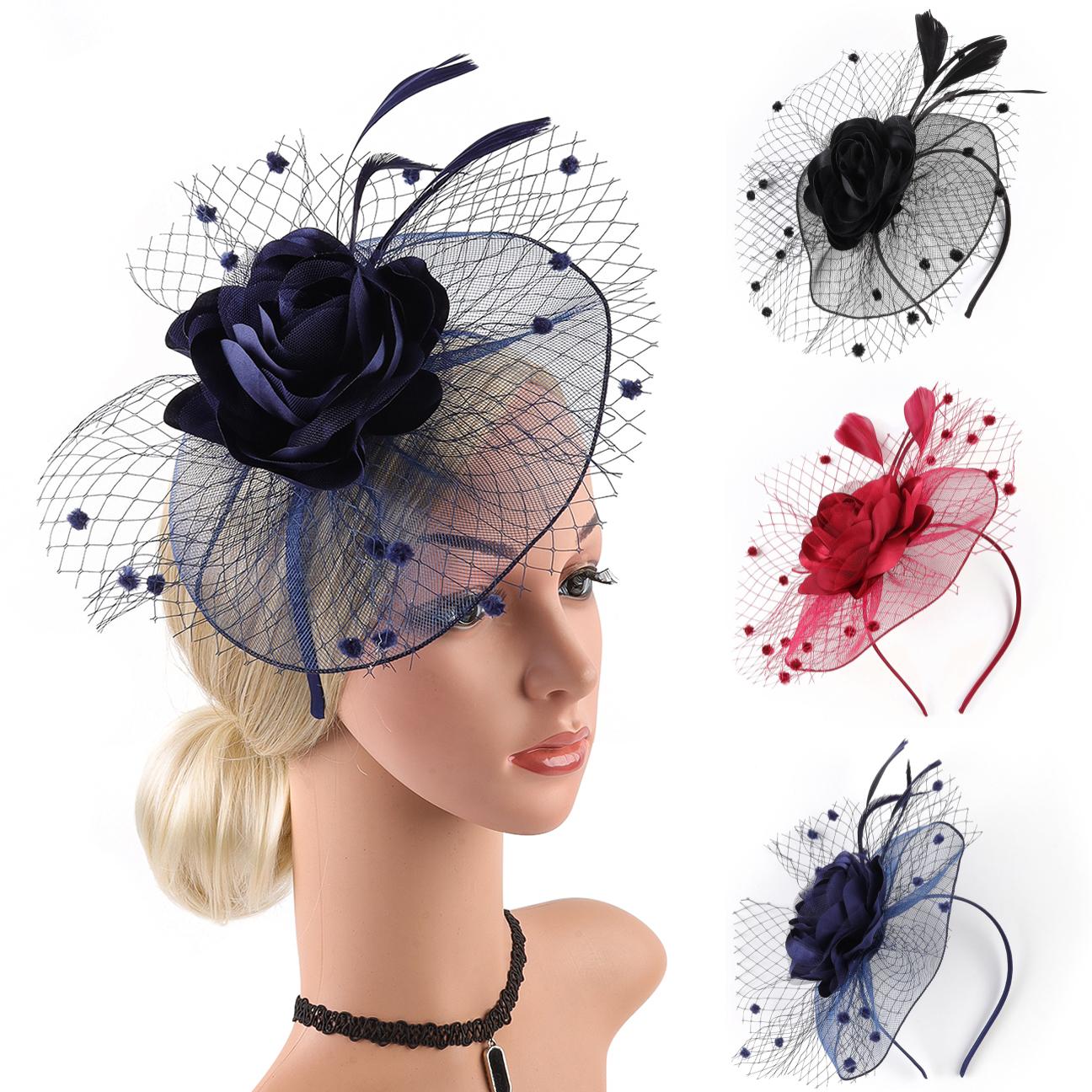 

Clip-On Derby Hat Chic Race Day Headpiece Vintage Mesh Flower Fascinator for Women темно-синього кольору