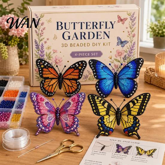 Beadwork Kit For Beginners 3D Beaded Animal Kit, DIY Beading Embroidery for Beginners, Sparkling Bead Handmade Highland Cow/Butterfly/Owl Craft