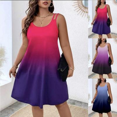 Plus Size European and American Cross Border New Women's Clothing Sleeveless Round Neck Gradient Dress