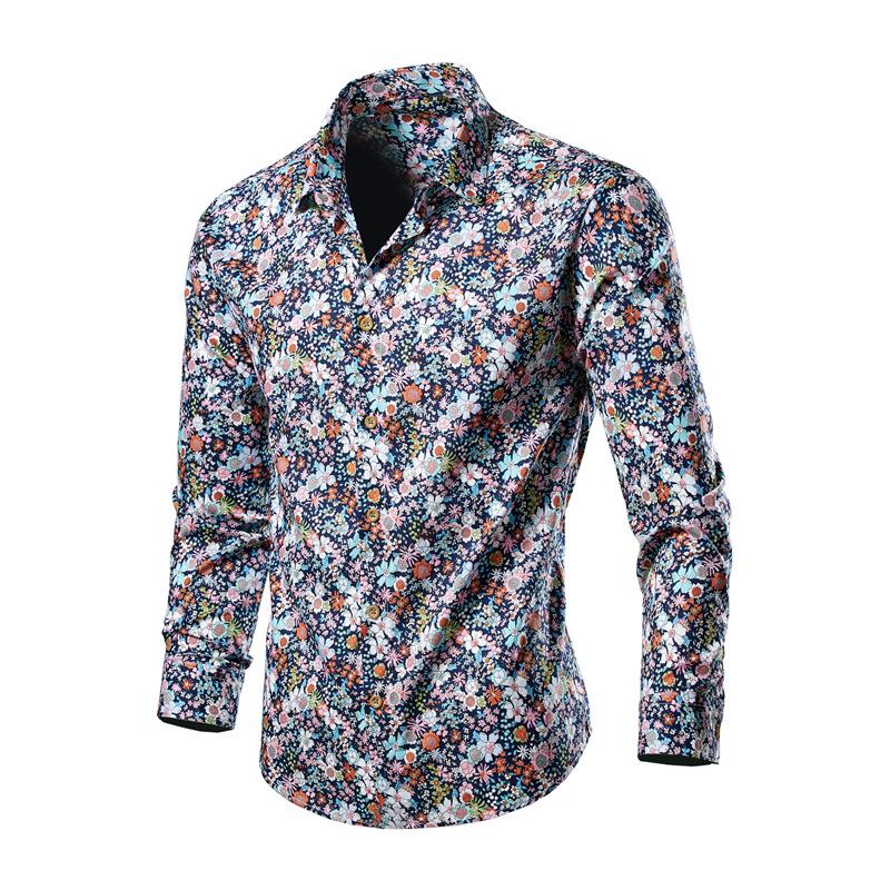 Camicia Casual da Uomo a Maniche Lunghe con Stampa Floreale Slim Fit