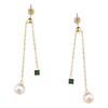 Small cute natural pearl emerald square pendant 925 silver needle gold-plated stud earrings mini control small earrings temperament earrings